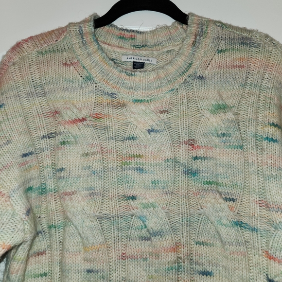 American Eagle Oversized Multicolor Cable Knit Sweater Size XS Relaxed Fit Soft - Picture 4 of 13